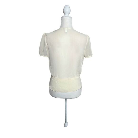 Vintage Old Navy Ruffle Front Sheer Ivory Blouse Secretary Sz M short sleeve - Picture 2 of 7